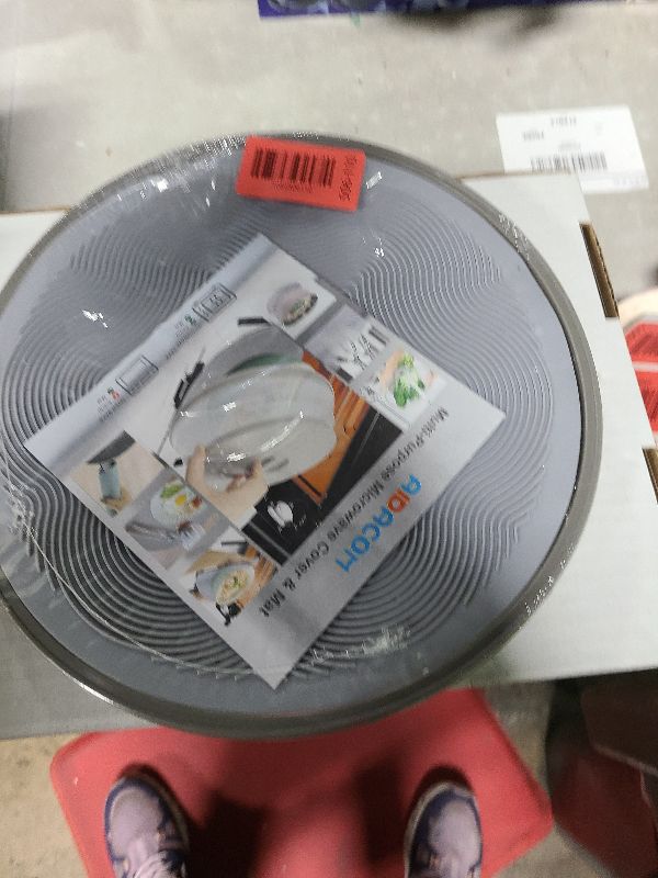 View 2 of 2 in 1, Aidacom Microwave Place Mat & Food Cover- Mat as Bowl Holder, for Splatter Guard, Multi-use: Silicone Trivet, Pot Holders, Drying, Baking, Utensils Rest for Kitchen Counter, Grey