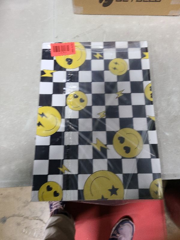 Photo 1 of 12 Sheets 28 * 20 Inches one Happy Dude Theme Gift Wrap Paper, Black Yellow Smiley Faces Lightning Printed Wrapping Paper with Checkered Patterns for First Birthday Party Baby Shower DIY Craft