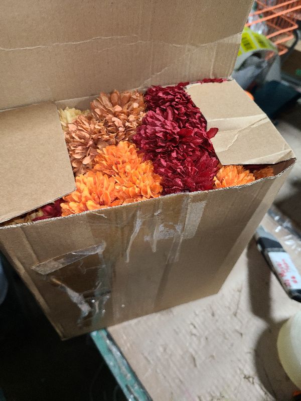 Photo 1 of 12 Pcs Artificial Fall Flowers Faux Mums Burnt Orange Flowers Assorted Fake Silk Mums Chrysanthemums Bouquet Fall Marigold for Vase Table Floral Arrangement for Wedding Home Outdoor Autumn Decorations