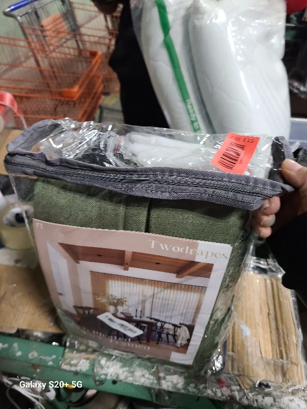 Photo 1 of 108 Inch Linen Pleated Curtains 2 Panels Set for Living Room Bedroom Farmhouse Cotton Rustic Farmhouse Back Tab Memory Trained Pinch Pleat Window Curtain Olive Green 108 Inch Length for Office 9FT