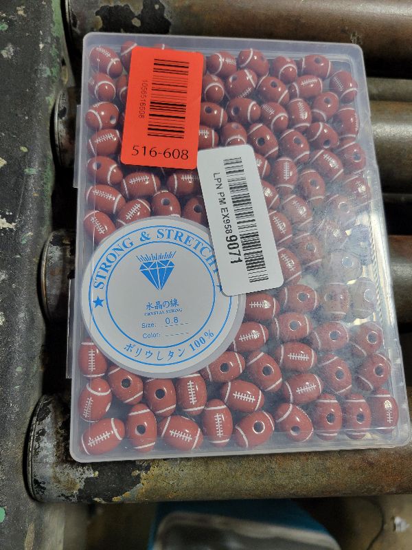 Photo 1 of 100pcs 18mm Football Beads with 5.5 Yard Elastic Rope,Acrylic Sports Beads DIY Spacer for Necklace Bracelet Keychains Handmade Jewelry Making Accessories Craft Supplies(Rugby)