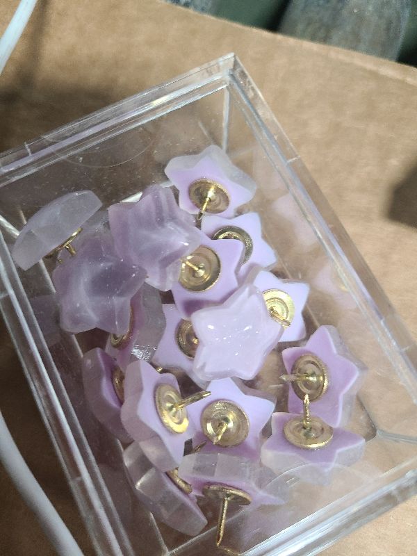 Photo 1 of 20pcs Decorative Push Pins, Star Glitter Thumb Tacks for Bulletin Board Decor, Cute Push Pins for Corkboard, Photo Wall, Feature Wall,Map, Bulletin Board, Office or Home (Purple Star)
