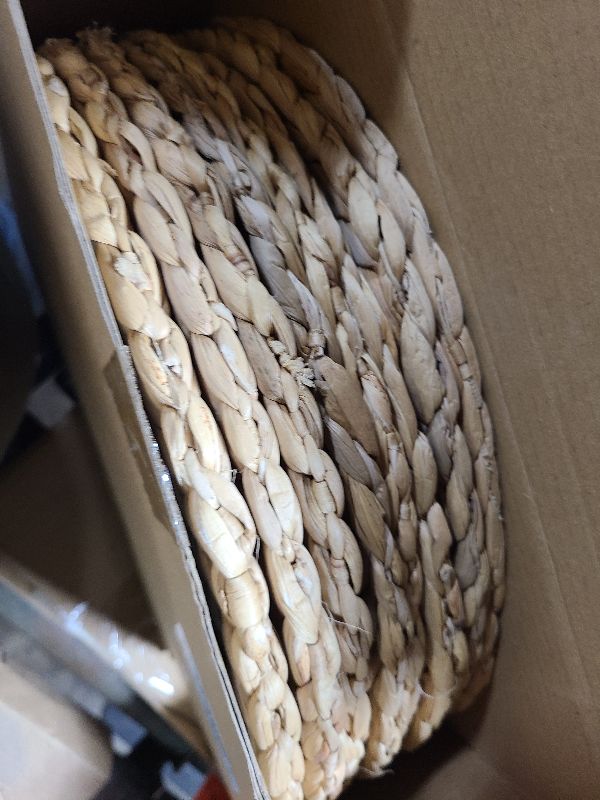 Photo 1 of 13.8 in Round Boho Placemats Table Mats Set of 8, Farmhouse Rustic Woven Plate Charger for Dinner Plates, Rattan Jute Wicker Braided Place Mats Chargers for Dining Table Decor