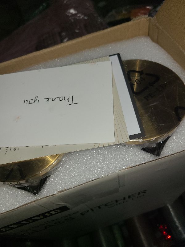 Photo 1 of 2 Pack 2 Liter/68 oz Square Glass Pitcher with Lid, Classic Stripes Water Pitchers with Handle for Fridge, Large Jug for Iced Tea, Coffee, Borosilicate Glass Carafe for Hot/Cold Brew Drink, Gold