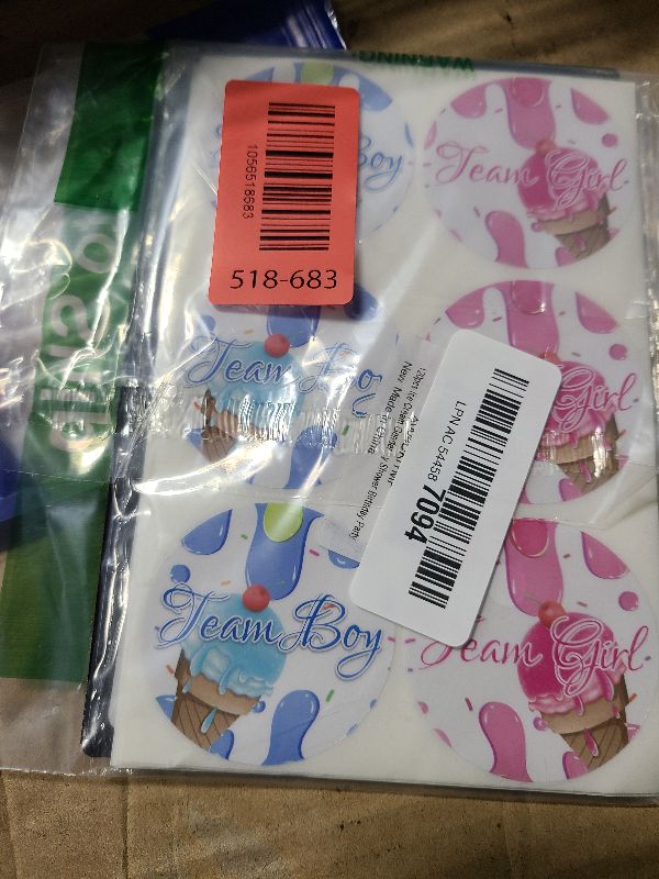 Photo 1 of 120pcs Ice Cream Gender Team Boy or Girl Labels Stickers Pink and Blue Gender Party Games Stickers for Baby Shower Birthday Party