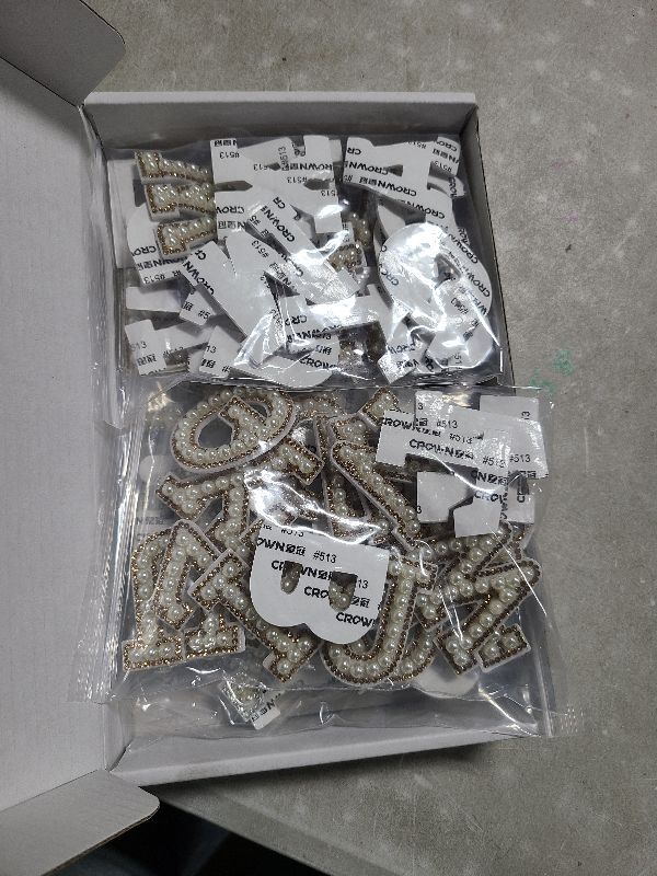 Photo 1 of 104Pcs Pearl Letter Patches Self Adhesive, 4Set 2Styles Rhinestone Pearl Stick on Letters, A-Z Bling Glitter Letters Patch Alphabet Applique Letter Stickers for DIY Clothes Bags Shoes (White, Gold)