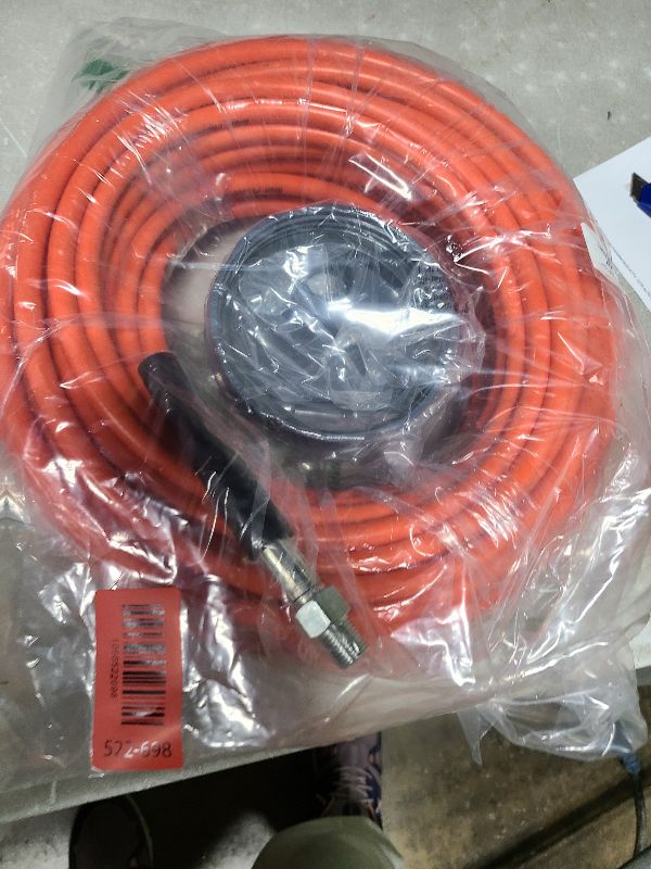 Photo 1 of 100FT Sewer Jetter Kit for Pressure Washer, 1/4''NPT Drain Cleaner Hose 5800PSI, Pressure Washer Cleaning Kit with Corner Rotating Button Sewer Jetting Nozzles, Quick Connect Set