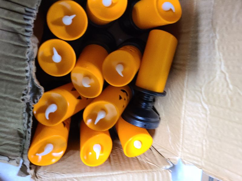 Photo 1 of 12 PCS Halloween Table Decorations Halloween Centerpieces for Tables Halloween Flameless LED Candles Orange Jack-O-Lantern Candles Flickering LED Color Changing Candle for Halloweens Party Decorations