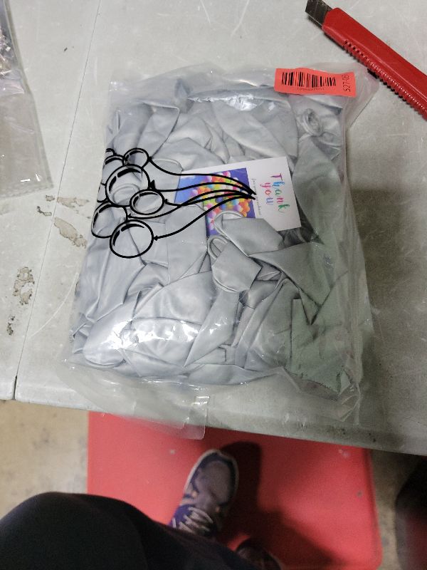 Photo 1 of 110pcs Metallic silver Balloons, Metallic silver Latex Balloons 12 inch, silver Balloon for Birthday Party Baby Shower Wedding(with 2 Ribbons).