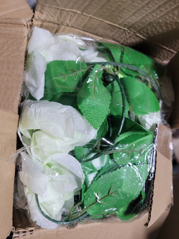 Photo 1 of 10PCS Fake Rose Garland, 7.5Ft Artificial Vines Flowers Hanging Rose Vine for Table Wedding Backdrop Arch Wall Party Mantle Festival Decor (White)