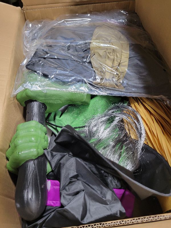 Photo 1 of 10.5FT Outdoor Animated Flying Witch Halloween Decor on Broom, Sound Activation,Eyes Glowing,Scary Sounds, Animatronics Hover Witch for Garden Yard Lawn Decorations