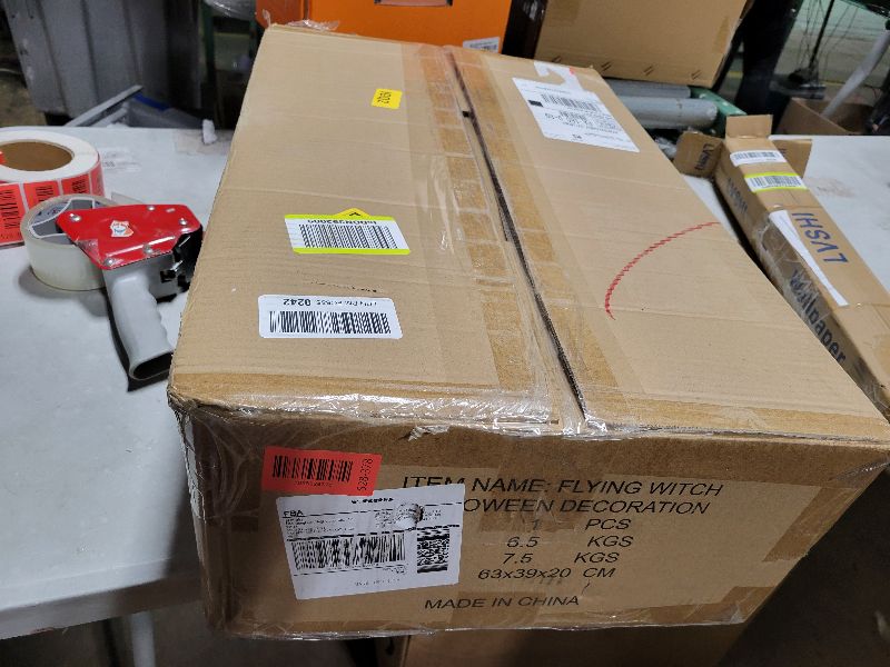 Photo 1 of 10.5FT Outdoor Animated Flying Witch Halloween Decor on Broom, Sound Activation,Eyes Glowing,Scary Sounds, Animatronics Hover Witch for Garden Yard Lawn Decorations