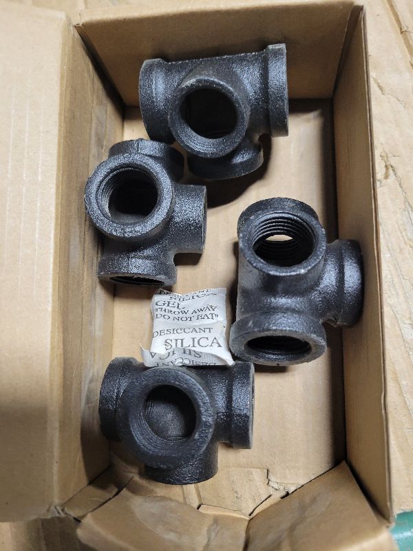 Photo 1 of 1/2" Black Fittings 4-Way Side Outlet Tee - Home Expert 4 Pack Malleable Cast Iron Threaded Pipe Fittings for Industrial Pipe Shelves Bracket, Vintage Industrial Pipe Furniture