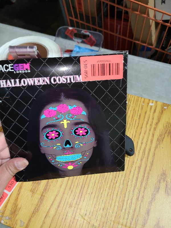 Photo 1 of 12 PCS Day of the Dead Costume Tattoos for Halloween - Temporary Sugar Skull Face Stickers for Makeup, Masquerade, Parties. Halloween tattoos, Face & Body Tattoos for Events. Day of the Dead Tattoos