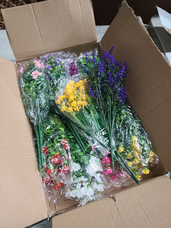 Photo 1 of 20 Bundles Realistic Artificial Flowers for Outdoors, UV Resistant No Fade Fake Flowers with Plastic Faux Shrubs Plants for Garden Patio Porch Window Box Home Wedding Farmhouse Outside Hanging Decor