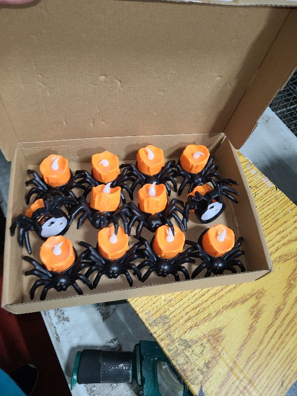 Photo 1 of 12 PCS Halloween Tea Lights Candles, Battery Operated Halloween's Flameless LED Candles, Spider Tealights Spooky Electric Flickering Fake Candle for Halloween Party Decorations