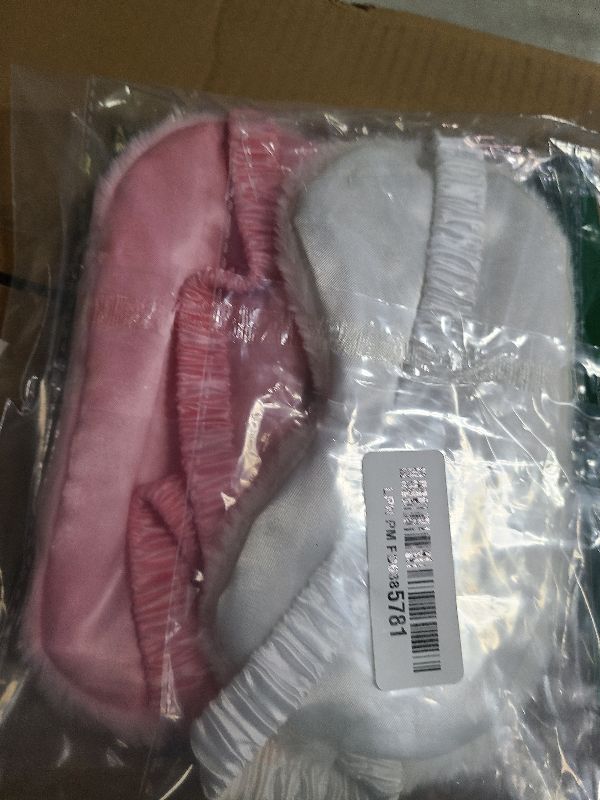 Photo 1 of 2 Pcs Plush Fluffy Eye Mask Soft Sleeping Blindfold Eye Cover Comfortable Furry Faux Fur Sleeping Mask Satin Nap Night Eyeshade Cover for Women Men Gift (White, Pink)