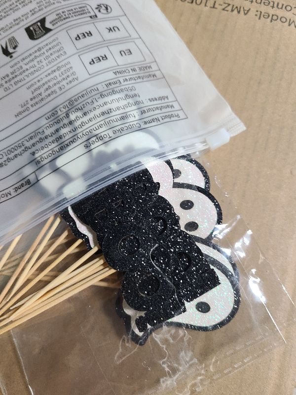 Photo 1 of 24 Pack Glitter Halloween Ghost Cupcake Toppers - Baby Shower Decor Gender Reveal Decorations (Black)