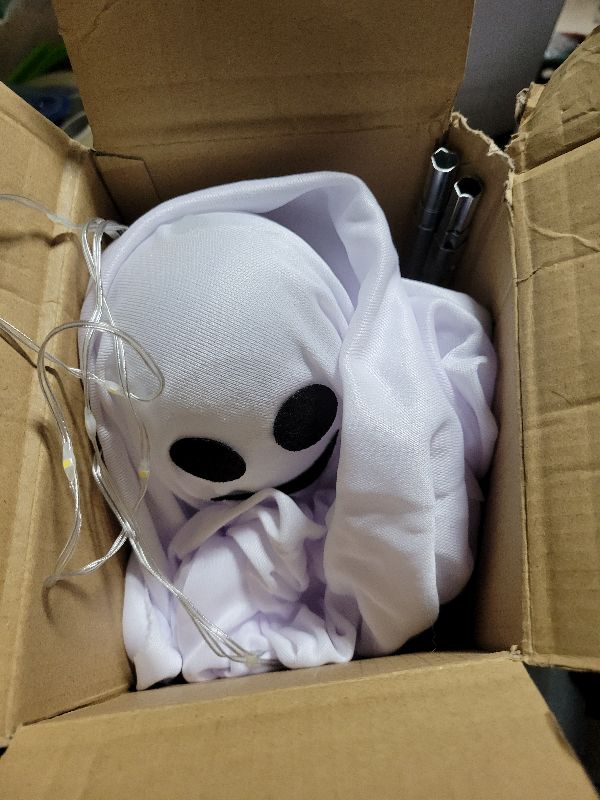 Photo 1 of [8 Modes] 3 Pack Halloween Outdoor Decorations Lighted Ghost Yard Stakes with 50 LED Warm White Lights Battery Operated Bendable Arm Light Up White Cloth Ghost Yard Garden Outside Haunted House Decor