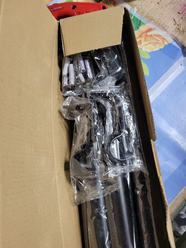 Photo 1 of 160 inch Curtain Rods, Extra Long Curtain Rod for Windows 120-160 inch, 1 inch Heavy Duty Drapery Rod for Outdoor Patio, Living Room, Bedroom, Modern Black Adjustable Curtain Rods 10-13ft