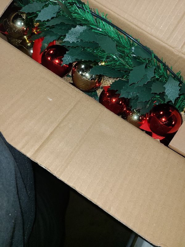 Photo 1 of 6Ft Prelit Pop Up Christmas Tree Decoration, Collapsible Artificial Xmas Tree with Ornaments, Pre Decorated with 150 Warm Lights, Gold Ribbons & Bows, Indoor/Outdoor Holiday Decor with Storage Bag