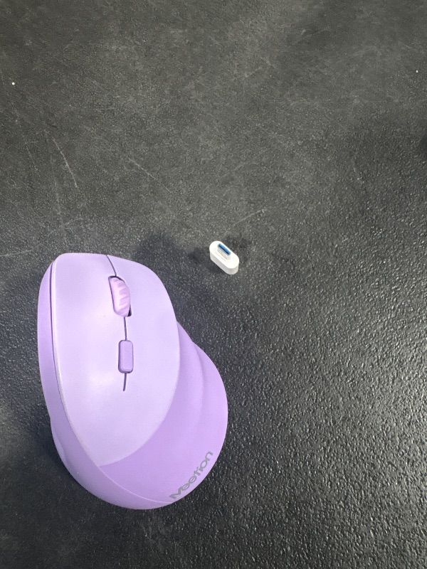 Photo 1 of **MISSING USB ADAPTER**
MEETION Ergonomic Mouse, Wireless Vertical Mouse RGB Backlit Rechargeable Mice for Bluetooth(5.2 + 3.0) & USB-A with USB-C Adapter 4 Adjustable DPI Compatible Mac/Windows/Andriod/PC/Tablet/iPad Purple