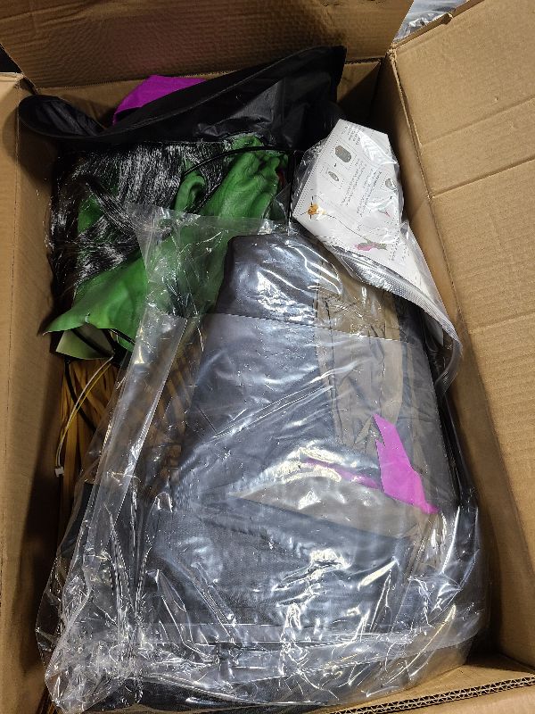 Photo 1 of 10.5FT Outdoor Animated Flying Witch Halloween Decor on Broom, Sound Activation,Eyes Glowing,Scary Sounds, Animatronics Hover Witch for Garden Yard Lawn Decorations