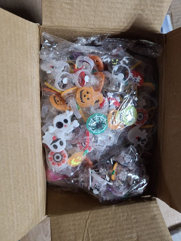 Photo 1 of 118 PCS Halloween Party Favors Bulk, 80 Rings, 14 Brooches, 12 Necklaces, 12 Bracelets,Halloween Toys for Kids, Glow in the Dark Toys, Bulk Halloween Goodie Bag Fillers, Halloween Party Supplies