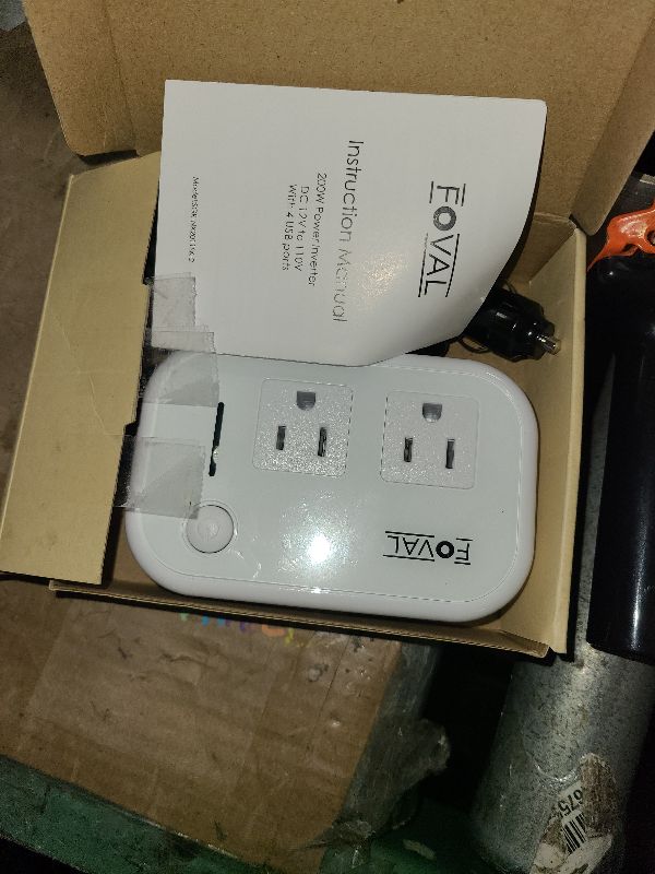 Photo 1 of 200W Car Power Inverter, FOVAL 12V DC to 110V AC Car Inverte with 4 USB Ports Car Outlet Adapter, Power Inverter for Vehicles, Car Plug Adapter Outlet for Laptop Computer Charger (White)