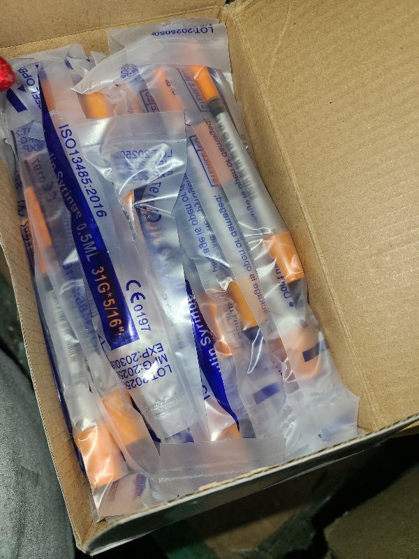 Photo 1 of 0.5ML Syringe, Lab Supplies Syringes 31G 5/16 Inch, Individually Wrapped, Pack of 100