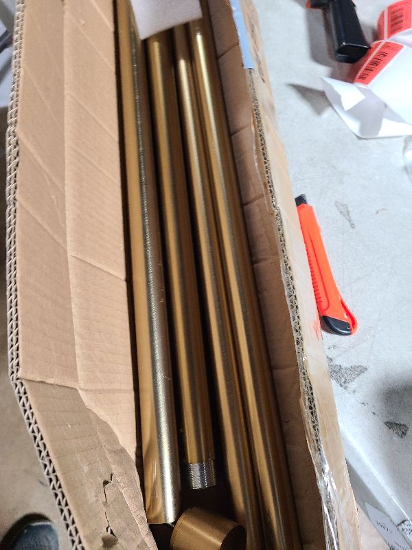 Photo 1 of 1 1/8 Inch Diameter Curtain Rods, 144-240” Telescoping Large Single Window Drapery Rod Heavy Duty With Adjustable Modern Brackets, Warm Gold