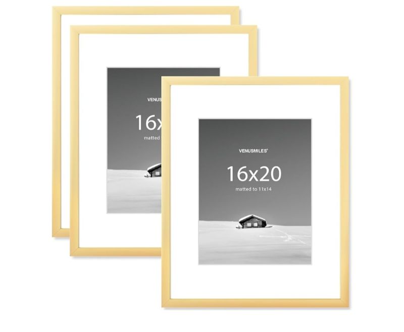 Photo 1 of 16x20 inch Picture Frame, 16x20 Photo Frames with 11x14 Removable Mat - High Definition Plexiglass - Vertical and Horizontal Display - Wall Hanging Frame - Gold, 3 Pack
