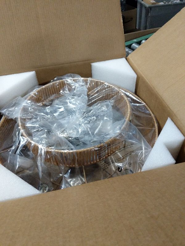 Photo 1 of 20 Inch Boho Caged Ceiling Fans with Lights Flush Mount, Layered Rattan Ceiling Fan with Light Remote Control with Reversible 6 Speeds for Bedroom, Nursery, Living Room, E12 Base, Indoor