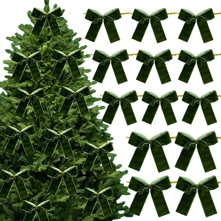 Photo 1 of 12 Pcs Christmas Velvet Twist Tie Bows Premade Ribbon Bows Pretied Gift Wrapping Bows Xmas Tree Decorating Bows Treat Cookie Bag Package Bows for DIY Crafts Green
