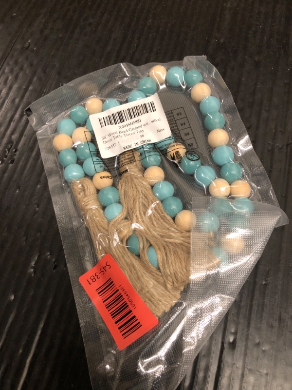 Photo 1 of 39" Wood Beads Decor Boho Decorative String Beads Wood Bead Garland with Tassel Handmade Farmhouse Bead Rustic Antique Decor for Home Festival Table Tiered Tray