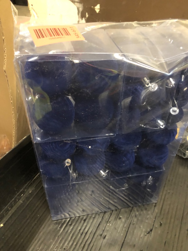 Photo 1 of 100 Pcs Christmas Velvet Balls Set, Christmas Balls Decorations, Flocked Hanging Ornaments for Xmas Tree Wedding Anniversary Party (Blue)