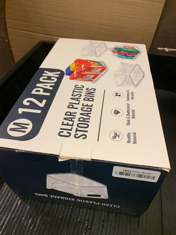 Photo 1 of 12 PACK Multi-Use Clear Plastic Storage Bins for Organizing w/ Labels - Home, Kitchen, Bathroom, Office, Pantry Cabinet Shelf Organizer Bins - SOHO Collection, RV, Fridge Organization Containers