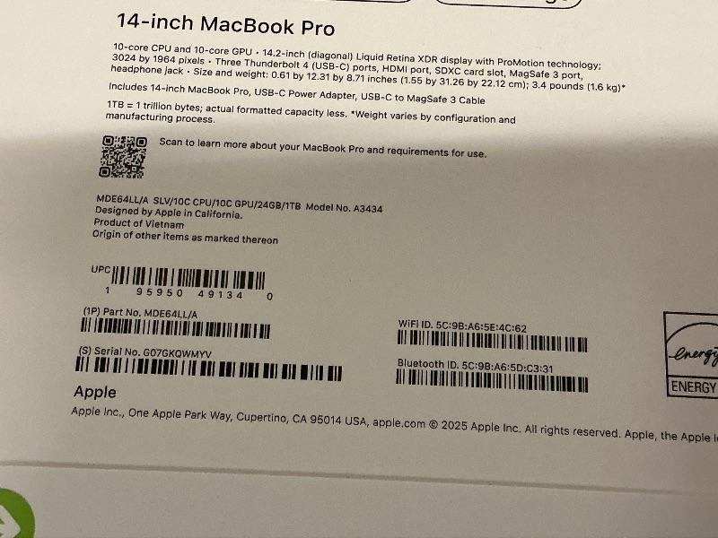 Photo 1 of Apple 2025 MacBook Pro Laptop with M5 chip with 10?core CPU and 10?core GPU: Built for Apple Intelligence, 14.2-inch Liquid Retina XDR Display, 24GB Unified Memory, 1TB SSD Storage; Silver