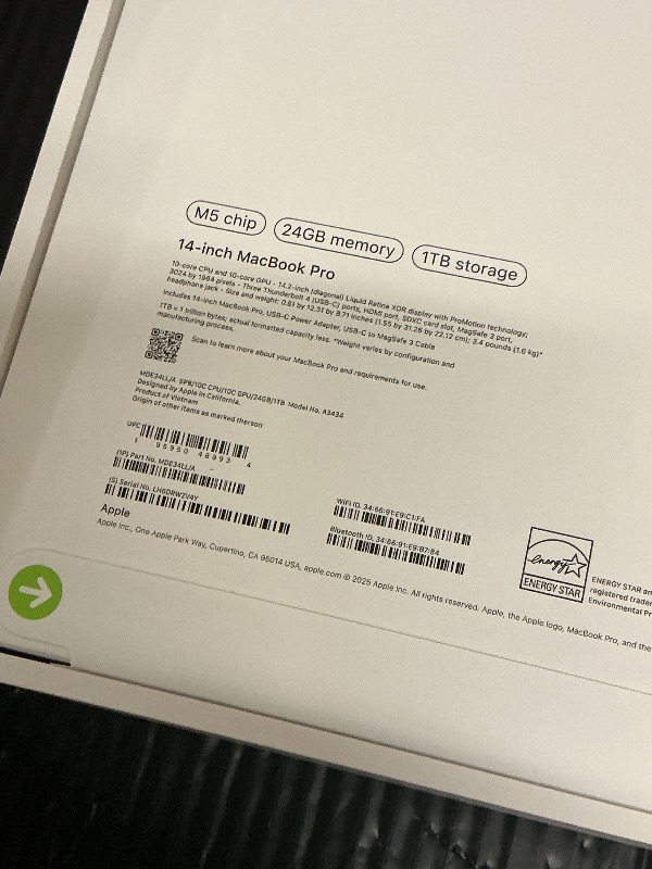 Photo 1 of Apple 2025 MacBook Pro Laptop with M5 chip with 10?core CPU and 10?core GPU: Built for Apple Intelligence, 14.2-inch Liquid Retina XDR Display, 24GB Unified Memory, 1TB SSD Storage; Space Black