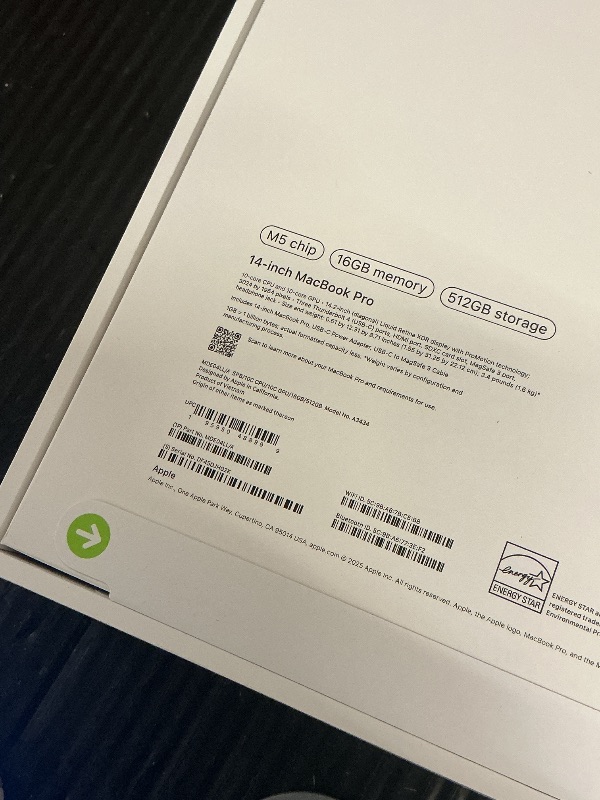 Photo 1 of Apple 2025 MacBook Pro Laptop with M5 chip with 10?core CPU and 10?core GPU: Built for Apple Intelligence, 14.2-inch Liquid Retina XDR Display, 16GB Unified Memory, 512GB SSD Storage; Space Black