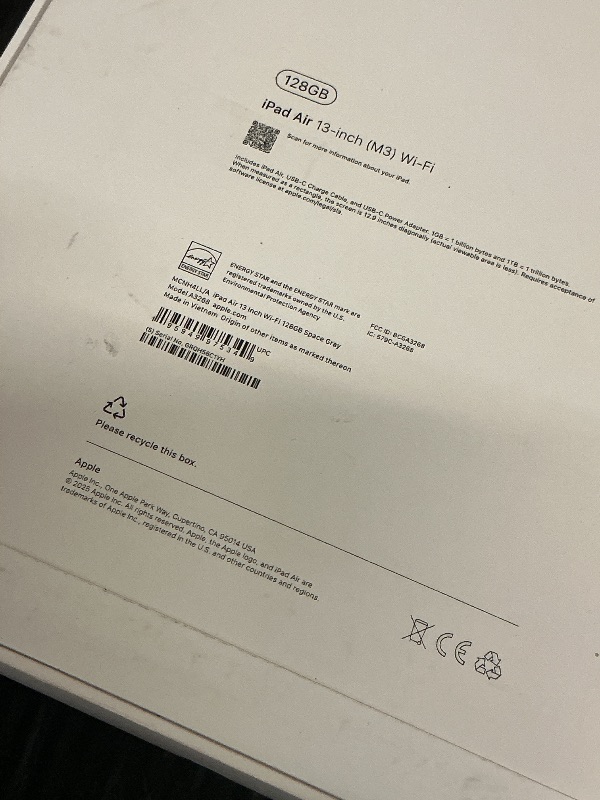 Photo 1 of Apple iPad Air 13-inch with M3 chip Built for Apple Intelligence, Liquid Retina Display, 128GB, 12MP Front/Back Camera, Wi-Fi 6E, Touch ID, All-Day Battery Life — Space Gray
