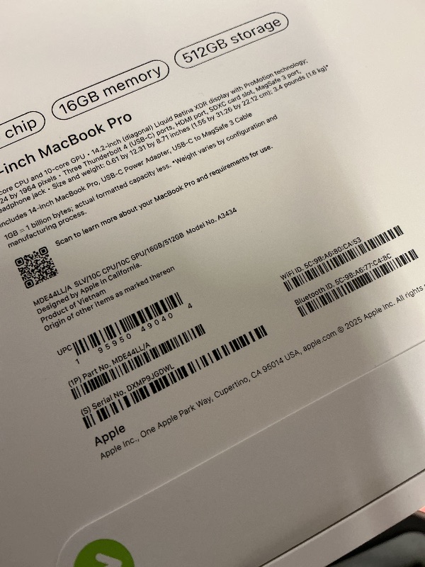 Photo 1 of Apple 2025 MacBook Pro Laptop with M5 chip with 10?core CPU and 10?core GPU: Built for Apple Intelligence, 14.2-inch Liquid Retina XDR Display, 16GB Unified Memory, 512GB SSD Storage; Silver