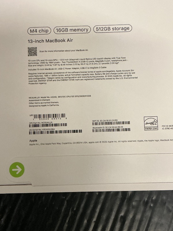 Photo 1 of Apple 2025 MacBook Air 13-inch Laptop with M4 chip: Built for Apple Intelligence, 13.6-inch Liquid Retina Display, 16GB Unified Memory, 512GB SSD Storage, 12MP Center Stage Camera, Touch ID; Sky Blue