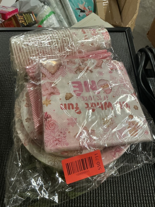 Photo 1 of 144Pcs Gingerbread Christmas 1st Birthday Tableware,Oh What Fun It Is to Be One Party Decorations Pink Christmas Gingerbread Party Supplies Xmas Plates,Napkins for Winter 1st Birthday