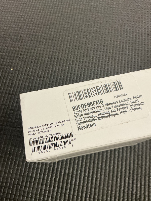 Photo 1 of Apple AirPods Pro 3 Wireless Earbuds, Active Noise Cancellation, Live Translation, Heart Rate Sensing, Hearing Aid Feature, Bluetooth Headphones, Spatial Audio, High-Fidelity Sound, USB-C Charging