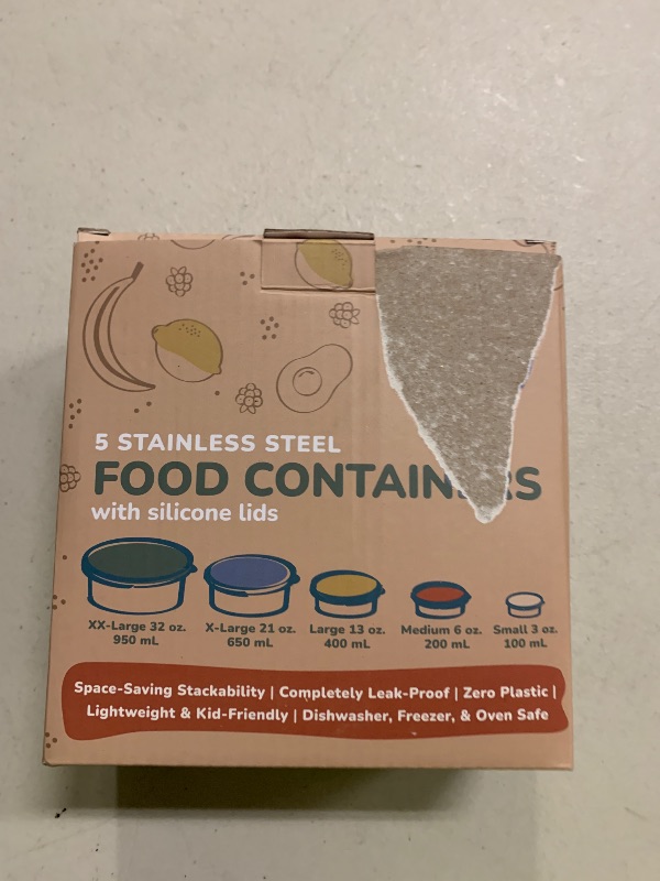 Photo 1 of Everusely - Stainless Steel Containers with Lids - Set of 5, Muted Collection - Leakproof Stainless Steel Food Containers - Nesting Snack Holders - Metal Lunch Box - Portable & Reusable Meal Kit