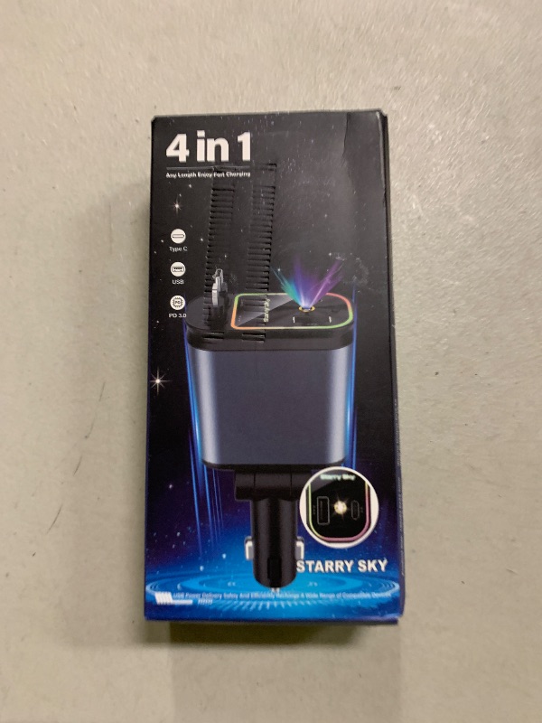 Photo 1 of 4 in 1 Retractable Car Charger with Starlight, 66W Fast Car Phone Charger USB C Car Charger Adapter for iPhone16/15/14/13/12/11, Galaxy, Pixel, Cigarette Lighter Adapter
