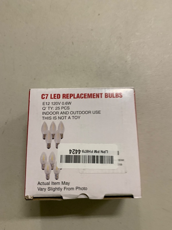 Photo 1 of 25PK C7 LED Christmas Replacement Light Bulb, Opaque Red Vintage Bulbs for Outdoor Patio Indoor Party String Light, 0.6W LED Night Light, C7/E12 Candelabra Base, 120V