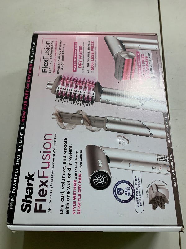 Photo 1 of Shark FlexFusion Hair Dryer with Fusion Hair Brush, Diffuser, Ceramic Air Styler with Auto-Wrap Hair Curlers, Ceramic Plates, Metallic Mist HD642