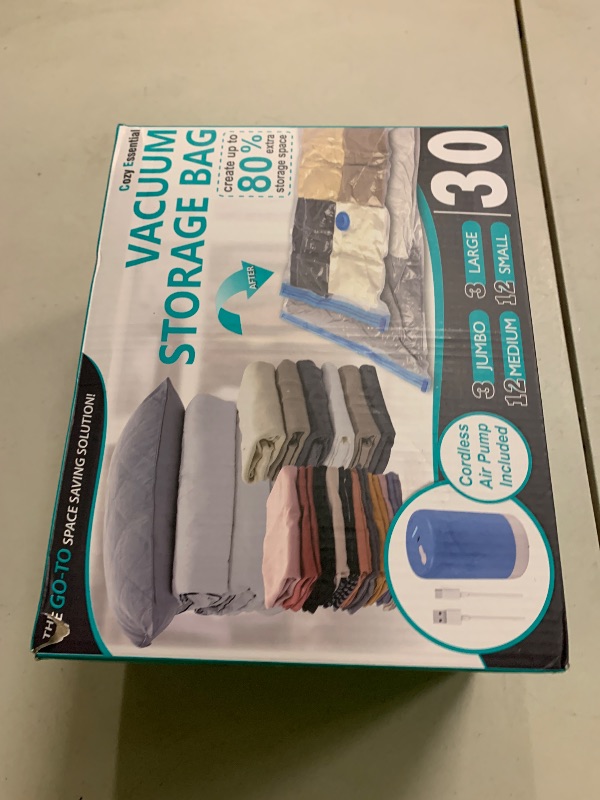Photo 1 of 30 Pack Vacuum Storage Bags with Rechargeable Wireless Electric Pump, Vacuum Seal Space Saver Bags for Clothing, Pillows, Blanket, Bedding, Comforter
